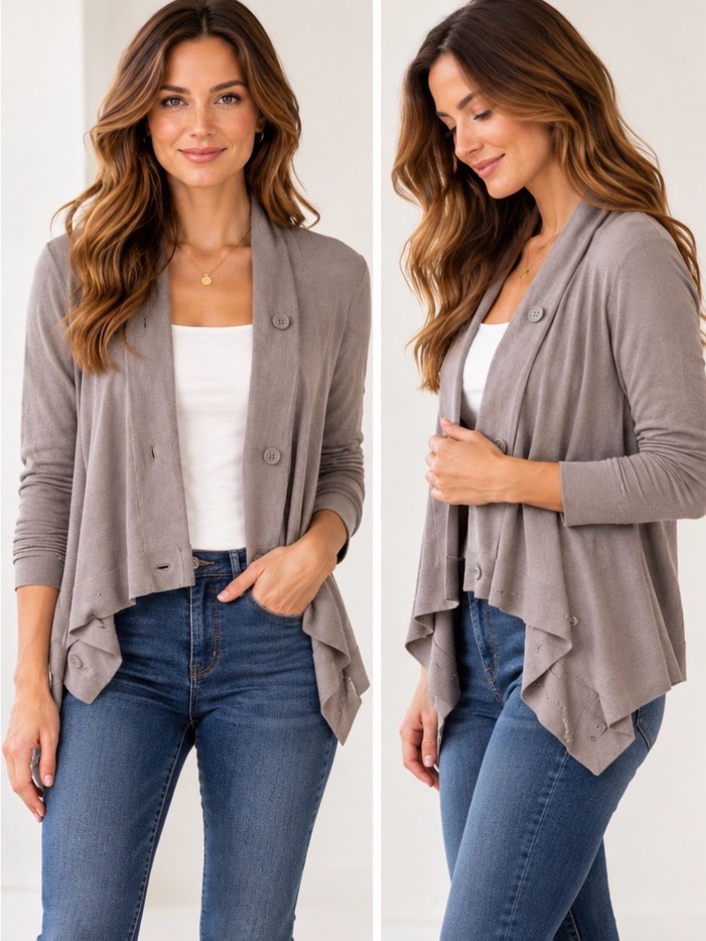 Jacob Grey Taupe Draped Open-Front Waterfall Cardigan Size XS/S Minimalist